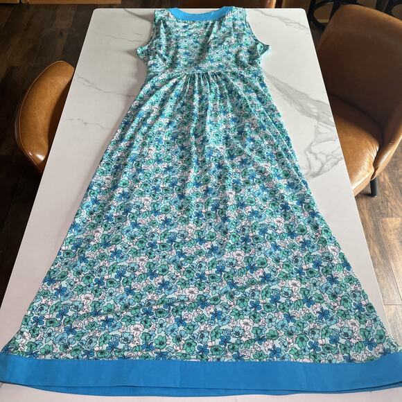 Lands End Faux Wrap Maxi Dress Size Large Floral Sleeveless Stretch Blue NWT - Picture 15 of 16